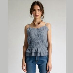 Style House Baby Blue Stretchy Elastic Ruffle Spaghetti Strap Summer Pastel Top